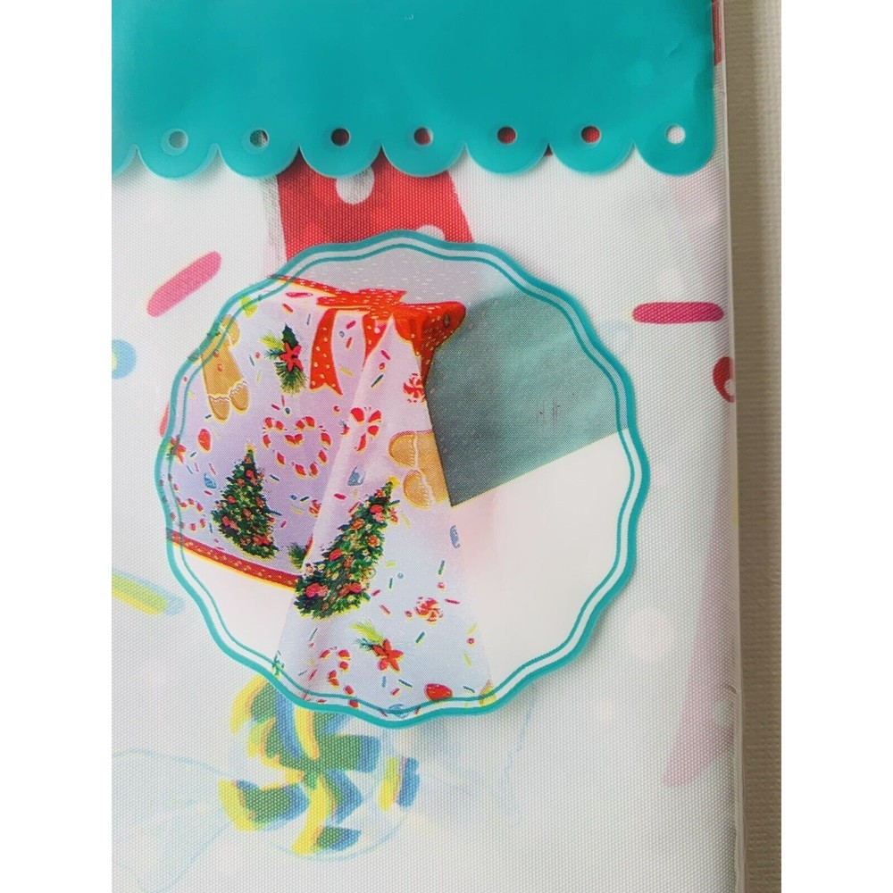 2 The Pioneer Woman Gingerbread Man Plastic Table Covers 54x108 Red Polka Teal - Picture 10 of 14
